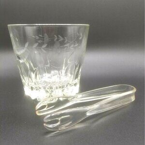 Princess House Heritage Pattern Glass Ice Bucket and Tongs